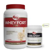 Kit Whey Fort 3W Vitafor Pote 900g + Creatina Creafort 300g