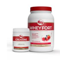 Kit Whey Fort Whey Protein 3W Vitafor 900g + Creatina 300g