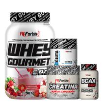 Kit Whey Gourmet Pote + Creatina 300g + Glutamina 150g + BCAA 100 cáps - FN Forbis