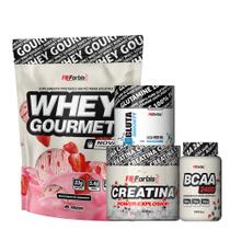 Kit Whey Gourmet Refil + Creatina 300g + Glutamina 150g + BCAA 100 cáps - FN Forbis