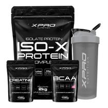Kit Whey Iso-X 2kg + Creatina 100g + Bcaa 100g + Coqueteleira 700ml - Xpro Nutrition Kit Whey Iso-X 2kg + Creatina 100g + Bcaa 100g + Coqueteleira 700ml - Xpro Nutrition