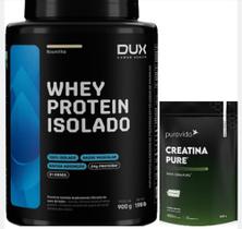 Kit Whey Isolado Protein Sabor Baunilha Pote de 900g-Dux+Creapure Creatina de 300g-Pura Vida