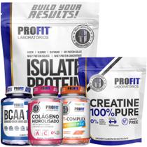 Kit Whey Isolate 900g + Creatina Pura 250g + Colágeno Hidrolisado + Bcaa + Multivitamínico - Profit