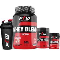 Kit whey morango ftw 900g bcaa, creatina e coquiteleir