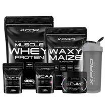 Kit Whey Muscle 900g+Waxy Maize 800g+4-Pump 100g+Creatina 100g+Bcaa 100g+Coquet 700ml-Xpro Nutrition