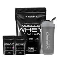Kit Whey Muscle Protein 900g + Creatina 100g + Bcaa 100g + Coqueteleira 700ml - Xpro Nutrition