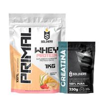 Kit Whey Primal 1Kg Banana com Morango e Creatina 250g Soldiers Nutrition