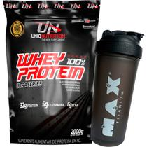 kit Whey Protein 100% 2kg + Coqueteleira 600ml - Uniq Nutrition Sabor:Morango