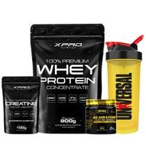 Kit Whey Protein 100% 900g + Creatina 100g - XPRO + Gladiator 150g - Pretorian + Coquet - Universal - XPro Nutrition