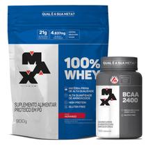 Kit Whey Protein 100% 900g Refil + Bcaa 2400mg 100 Caps Max Titanium