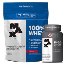 Kit Whey Protein 100% 900g Refil + Bcaa 2400mg 200 Caps Max Titanium