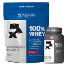 Kit Whey Protein 100% 900g Refil + Bcaa 2400mg 60 Caps Max Titanium