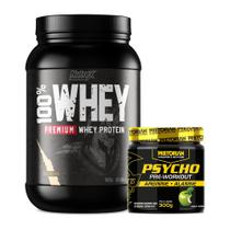 Kit Whey Protein 100% 923g - Nutrex+ Pré Treino Psycho Pre Workout 300g - Pretorian