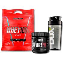 Kit Whey Protein 100% Concentrado Baunilha 1,8kg Integralmedica + Pre Treino Pre Workout Évora Frutas Amarelas Pote 300gr + Coqueteleira Dux