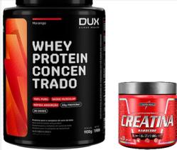 Kit Whey Protein 100% Concentrado Sabor Morango Pote 900g Dux+ Creatina 100% de 300g-Integralmedica