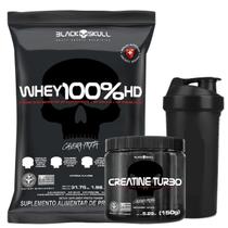 Kit Whey Protein 100% + Creatina + Shaker Black Skull