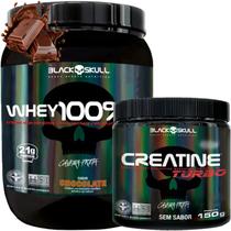 Kit Whey Protein 100 HD 450g Creatina Monohidratada Turbo 150g Black Skull Creatine para ganho de Massa Muscular e Força