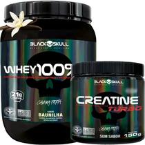 Kit Whey Protein 100 HD 450g Creatina Monohidratada Turbo 150g Black Skull Creatine para ganho de Massa Muscular e Força