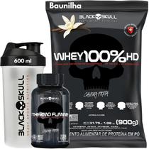 Kit Whey Protein 100% HD Pure 900g REFIL + Thermo Flame Termogênico 120 Tabletes + Coqueteleira 600ml - KIT BLACK SKULL