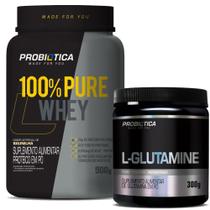 Kit Whey Protein 100% Pote 900g + Glutamina 300g Probiotica