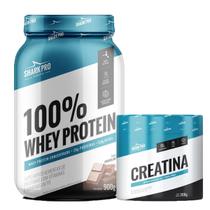 Kit Whey Protein 100% Pote 900g Sabor Chocolate Shark Pro + Creatina Monohidratada 300g Shark Pro