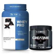 Kit Whey Protein 1kg + Creatina 150g - Black Skull - Massa Muscular Energia Força