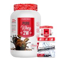Kit Whey Protein 2W 900g + Pure Pré-Workout 100g - PureTech + Creatina Pura 300g - Bio Sports USA
