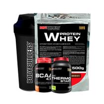 Kit Whey Protein 500g + BCAA 100g + Thermo Start 120g + Coqueteleira -Bodybuilders