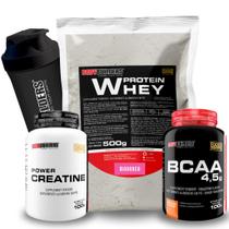 Kit Whey Protein 500g + BCAA 4,5 100g + Power Creatine 100g + Coqueteleira Bodybuilders Kit Whey Protein 500g + BCAA 4,5 100g + Power Creatine 100g + Coqueteleira Bodybuilders