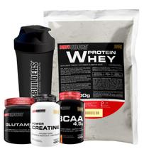 Kit Whey Protein 500g + Glutamina 300g + Power Creatina 100g + BCAA 100g + Coqueteleira - Bodybuilders