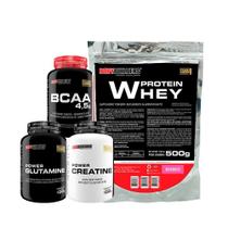 Kit Whey Protein 500G Morango Creatina 100G Glutamina Bcaa - Bodybuilders