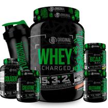 Kit Whey Protein Charged + BCAA 100g + Creatina 100g + Glutamina 100g + Colágeno 120 Cápsulas + Shaker - Original Nutrition