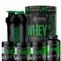 Kit Whey Protein Charged + BCAA 100g + Creatina 100g + Glutamina 100g + Colágeno 120 Cápsulas + Shaker - Original Nutrition Kit Whey Protein Charged + BCAA 100g + Creatina 100g + Glutamina 100g + Colágeno 120 Cápsulas + Shaker - Original Nutrition