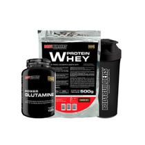 Kit Whey Protein Chocolate 500G Glutamina 100G Coqueteleira - Bodybuilders