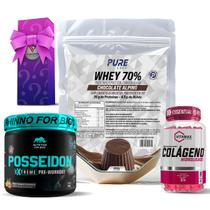 Kit Whey Protein Chocolate Alpino + Colágeno 120 Cápsulas Vitamax + Pré Treino Posseidon Kit Whey Protein Chocolate Alpino + Colágeno 120 Cápsulas Vitamax + Pré Treino Posseidon