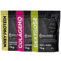 Kit: Whey Protein Concentrado 1Kg + Colágeno 1Kg + Dextrose 1Kg - 100% Importado - Soldiers Nutrition