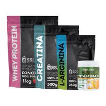 Kit: Whey Protein Concentrado 1kg + Creatina 500g + Vitamina C Em Pó 500g + Arginina 250g - 100% Importado - Soldiers Nu