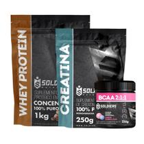 Kit: Whey Protein Concentrado 1Kg + Creatina Monohidratada 250g + BCAA Em Pó 250g - 100% Importado - Soldiers Nutrition