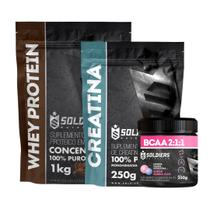 Kit: Whey Protein Concentrado 1Kg + Creatina Monohidratada 250g + BCAA Em Pó 250g - 100% Importado - Soldiers Nutrition