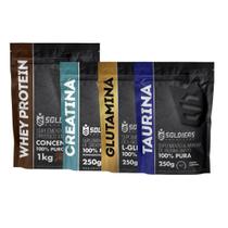 Kit: Whey Protein Concentrado 1Kg + Creatina Monohidratada 250g + Glutamina 250g + Taurina 250g - 100% Importado - Soldi