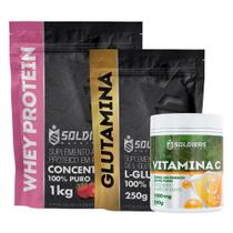 Kit: Whey Protein Concentrado 1Kg + Glutamina 250g + Vitamina C Em Pó 500g - 100% Importado - Soldiers Nutrition