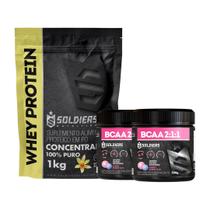 Kit: Whey Protein Concentrado 3kg + BCAA Em Pó 1kg - 100% Importado - Soldiers Nutrition