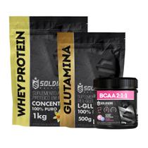 Kit: Whey Protein Concentrado 3Kg + Glutamina 500g + BCAA Em Pó 500g - 100% Importado - Soldiers Nutrition