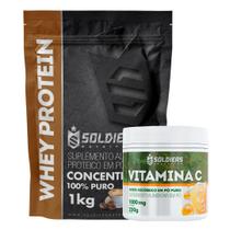 Kit: Whey Protein Concentrado 3Kg + Vitamina C Em Pó 250g - 100% Importado - Soldiers Nutrition