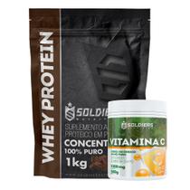 Kit: Whey Protein Concentrado 3Kg + Vitamina C Em Pó 500g - 100% Importado - Soldiers Nutrition