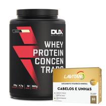 Kit Whey Protein Concentrado - Pote 900G - Dux Nutrition + Cabelos e Unhas - Lavitan - 30 Cáps
