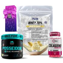 Kit Whey Protein Creme de Banana + Colágeno 120 Cápsulas Vitamax + Pré Treino Posseidon Kit Whey Protein Creme de Banana + Colágeno 120 Cápsulas Vitamax + Pré Treino Posseidon