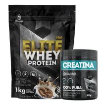 Kit: Whey Protein Elite Pro 1kg + Creatina Monohidratada Pote 300g - 100% Pura Importada - Soldiers Nutrition