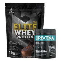 Kit: Whey Protein Elite Pro 1kg + Creatina Monohidratada Pote 300g - 100% Pura Importada - Soldiers Nutrition