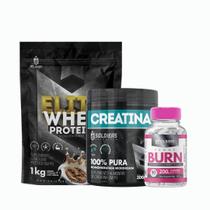 Kit:Whey Protein Elite-Pro 1kg Creatina Monohidratada Pote 300g -100 PuraTermogênico Femme Burn 90g - Soldiers Nutrition